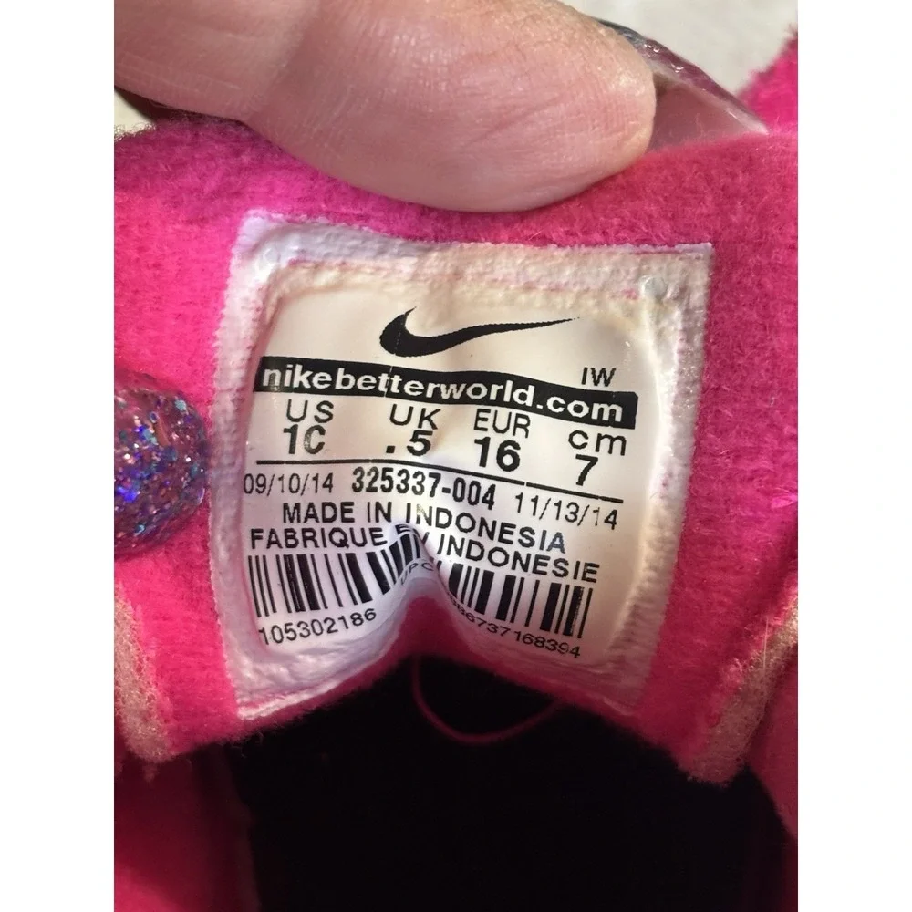 Nike Baby Girl Shoes Size 1C Pink & Black Swoosh Logo Lace Up EUC